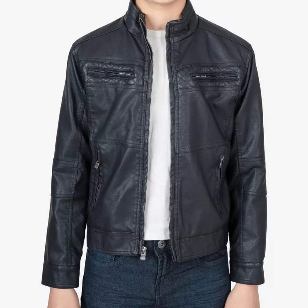 X-RAY Boy's Stand Up Collar Moto-Jacket, Faux Leather w/Sherpa Lining,